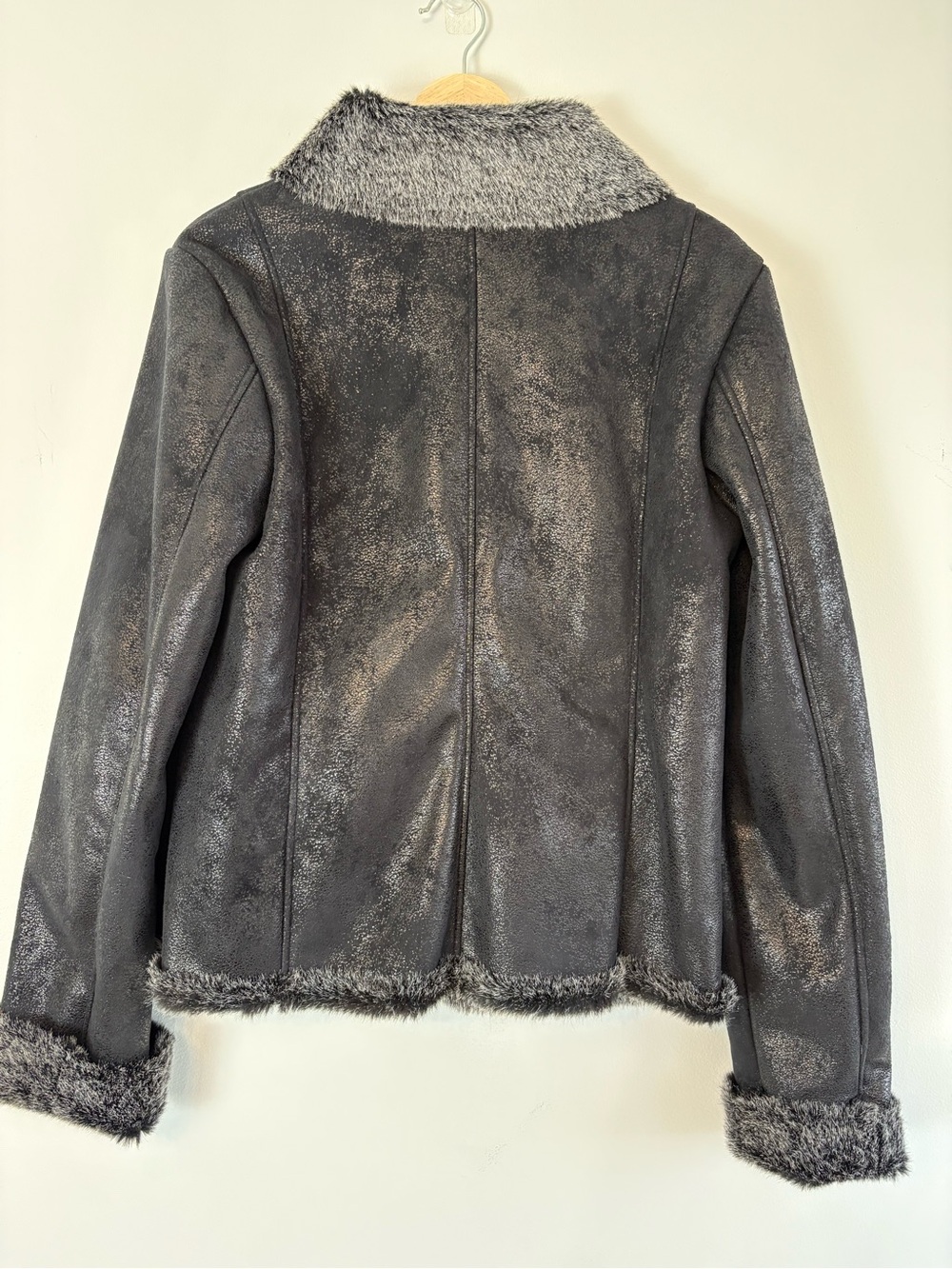 Scull Faux Shearling Jacket Women’s XL Charcoal Gray Fur Trim Coat - Picture 2 of 7